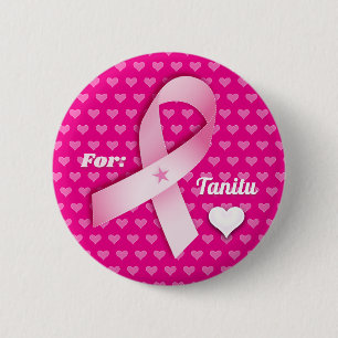 Wear Pink Ribbon & Hearts Breast Cancer Customize 2 Inch Round Button