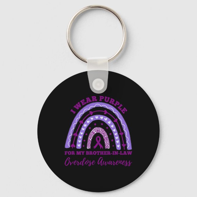 Wear Purple Brother In Law Overdose Awareness Rain Keychain (Front)