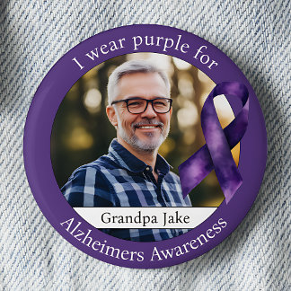 Wear Purple for Alzheimers Awareness Photo 2 Inch Round Button
