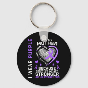Wear Purple For Mom Lupus Awareness Ribbon Heart Keychain