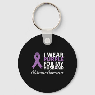 Wear Purple For My Husband Ribbon Family Love Keychain