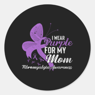 Wear Purple For My Mom Fibromyalgia Awareness Ribb Classic Round Sticker