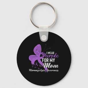 Wear Purple For My Mom Fibromyalgia Awareness Ribb Keychain