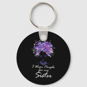 Wear Purple For My Sister Support Alzheimerheimer Keychain