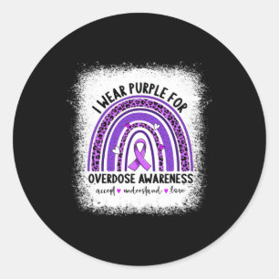 Wear Purple For Overdose Awareness Boho Rainbow Ri Classic Round Sticker