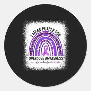 Wear Purple For Overdose Awareness Boho Rainbow Ri Classic Round Sticker