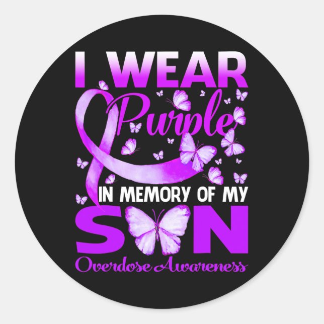 Wear Purple In Memory For My Son Overdose Awarenes Classic Round Sticker (Front)