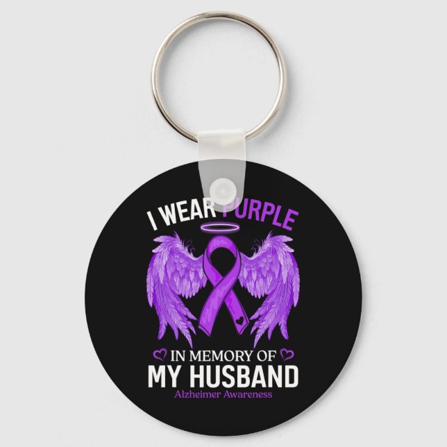 Wear Purple In Memory Of My Husband Alzheimerheime Keychain (Front)