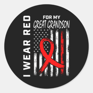 Wear Red Ribbon Great Grandson Heart Disease Aware Classic Round Sticker