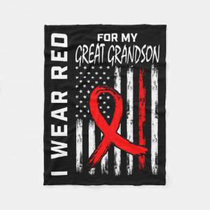 Wear Red Ribbon Great Grandson Heart Disease Aware Fleece Blanket