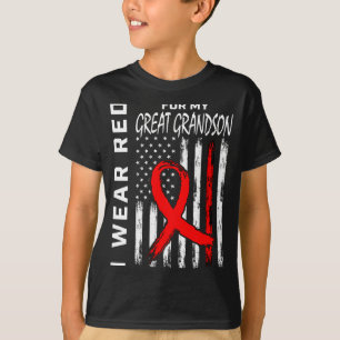 Wear Red Ribbon Great Grandson Heart Disease Aware T-Shirt