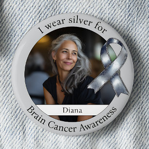 Wear Silver Brain Cancer Awareness Photo 2 Inch Round Button