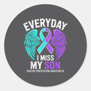 Wear Teal &amp; Purple I Miss My Son Suicide Preve Classic Round Sticker