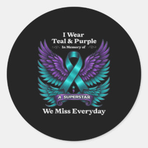Wear Teal &amp; Purple In Memory Of A Loved One Aw Classic Round Sticker