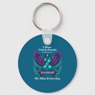 Wear Teal &amp; Purple In Memory Of A Loved One Aw Keychain