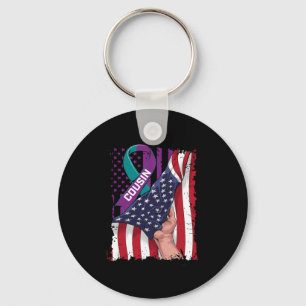 Wear Teal And Purple For My Cousin Suicide Awarene Keychain