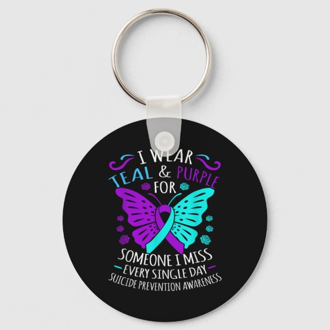 Wear Teal And Purple Happy Suicide Awareness Sup  Keychain (Front)