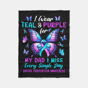 Wear Teal Purple For Dad Suicide Prevention Fleece Blanket