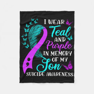 Wear Teal Purple In Memory Of My Son Suicide Aware Fleece Blanket