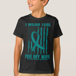 Wear Teal Ribbon Wife Ovarian Cancer Awareness Fla T-Shirt