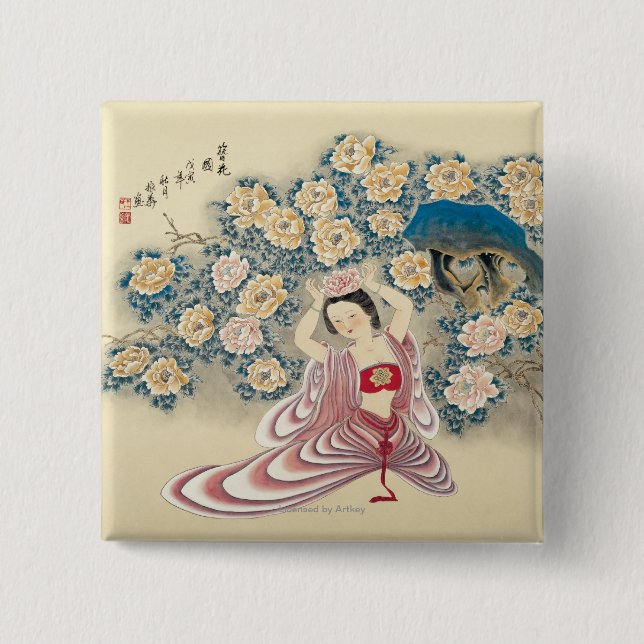 Wearing A Flower in the Head 2 Inch Square Button (Front)