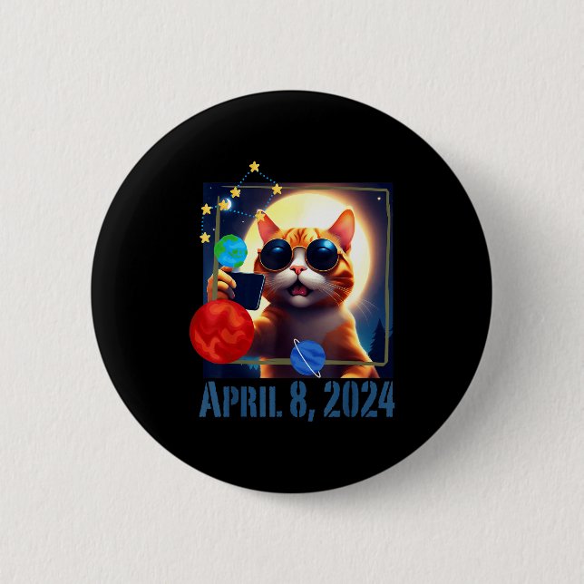 Wearing Cat Selfie Cat Solar Eclipse 2 Inch Round Button (Front)