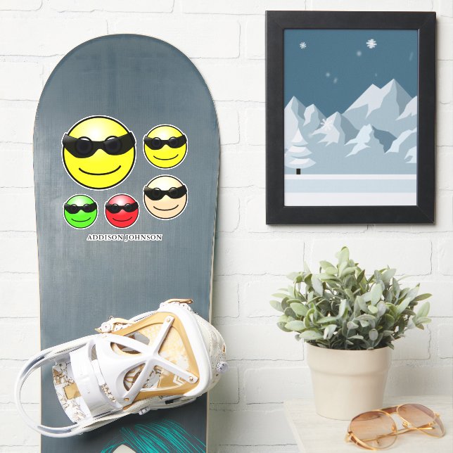 Wearing Shades Emoji Colourful Faces Add Name 8" (Snowboard)