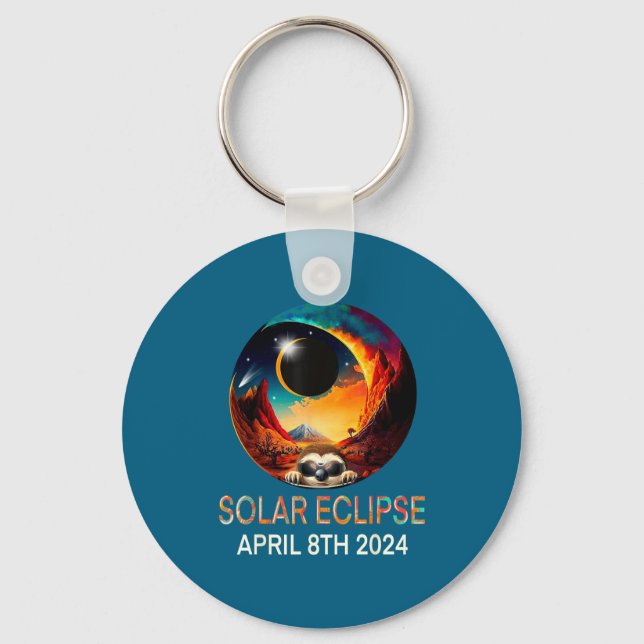 Wearing Shirt Solar Eclipse Sloth Solar Eclipse Keychain (Front)