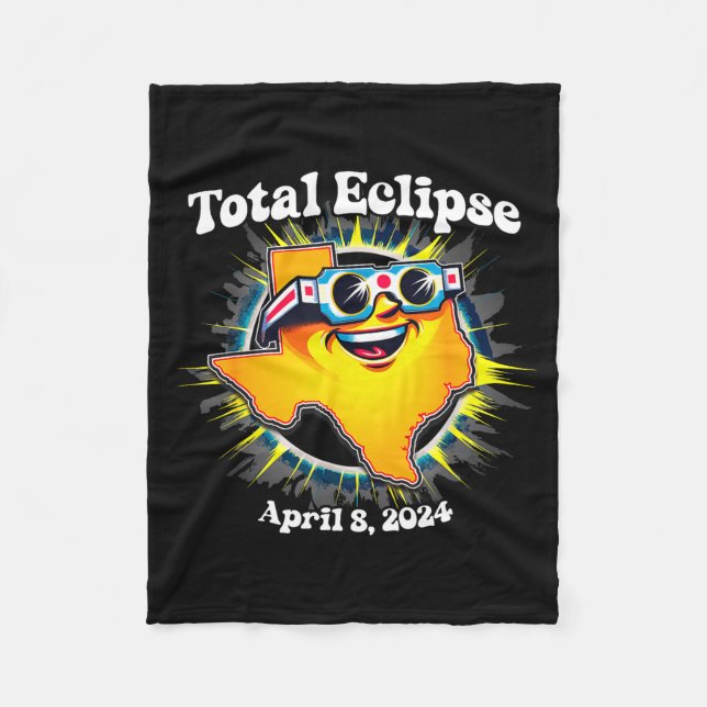Wearing Texas Eclipse Glasses Solar Eclipse Fleece Blanket (Front)
