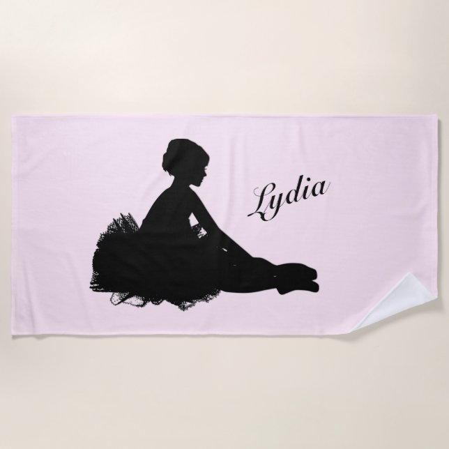 Weary Ballerina Personalized w Name Pink Beach Towel (Front)