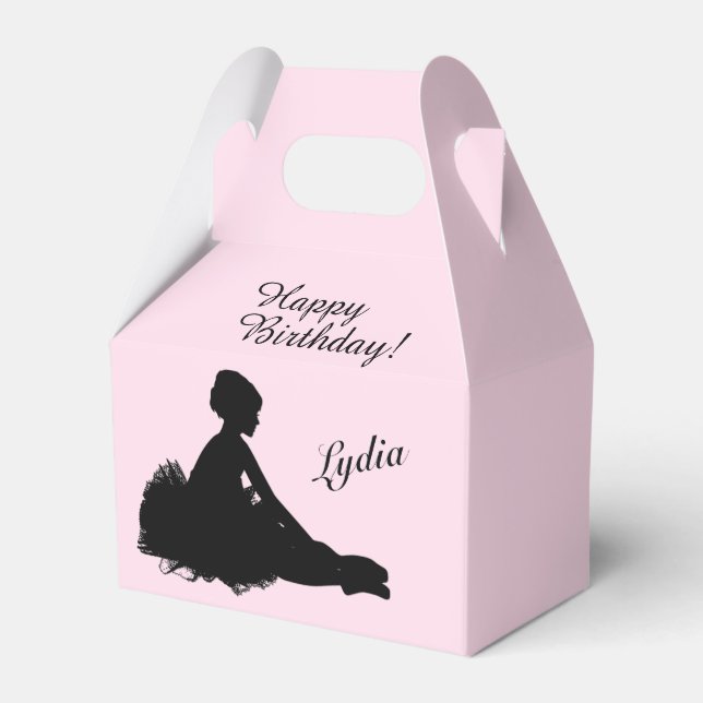 Weary Ballerina Personalized w Name Pink Favor Box (Front Side)