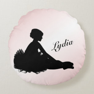 Weary Ballerina Personalized w Name Pink Round Pillow
