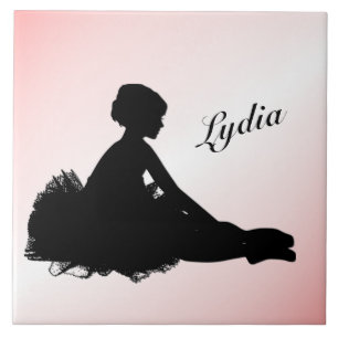 Weary Ballerina Personalized w Name Pink Tile