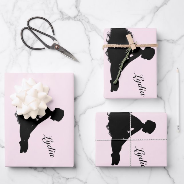 Weary Ballerina Personalized w Name Pink Wrapping Paper Sheet (Front)