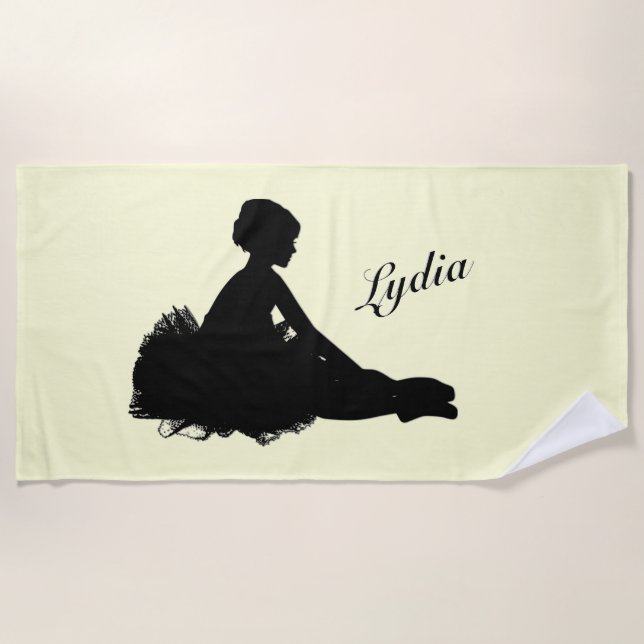 Weary Ballerina Personalized w Name Yellow Beach Towel (Front)