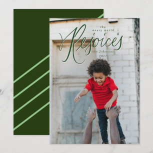 Weary World Rejoices Green Christmas Photo Card