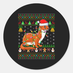 Weasel Christmas Lights Funny Santa Ugly Sweaters  Classic Round Sticker