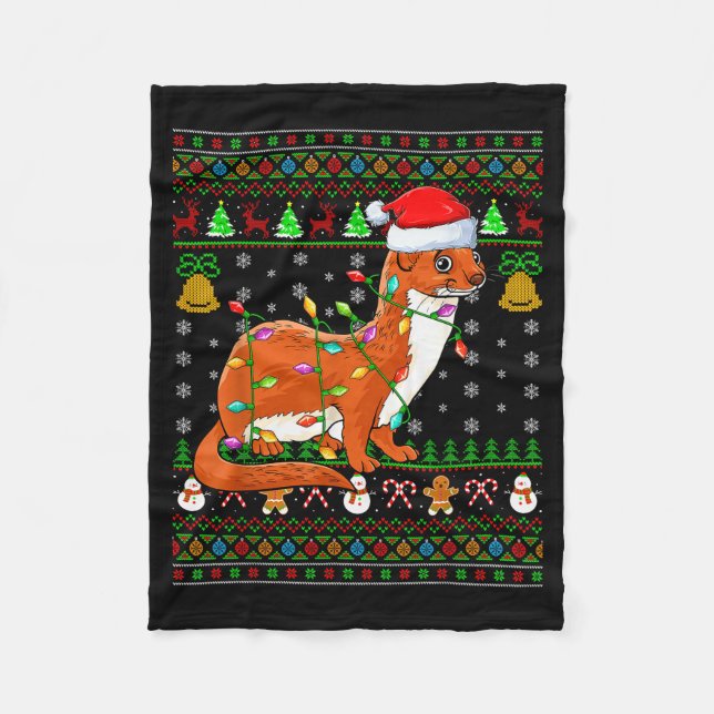 Weasel Christmas Lights Funny Santa Ugly Sweaters  Fleece Blanket (Front)