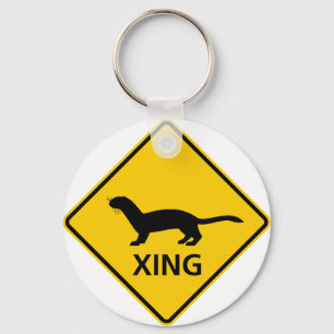 Weasel / Ferret Crossing Highway Sign Keychain
