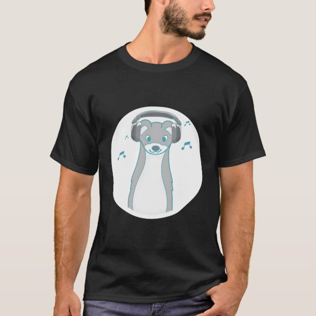 Weasel Forest Animal Music Headphones T-Shirt (Front)