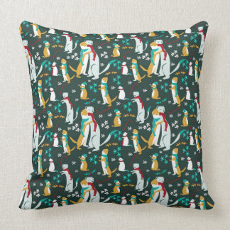 Weasel hugs Christmas pattern teal Throw Pillow