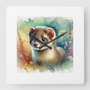 Weasel in Nature 290624AREF105 - Watercolor Square Wall Clock