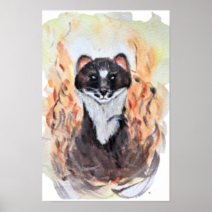 Weasel Magic Humour Totem Harmony Watercolor Mysti Poster