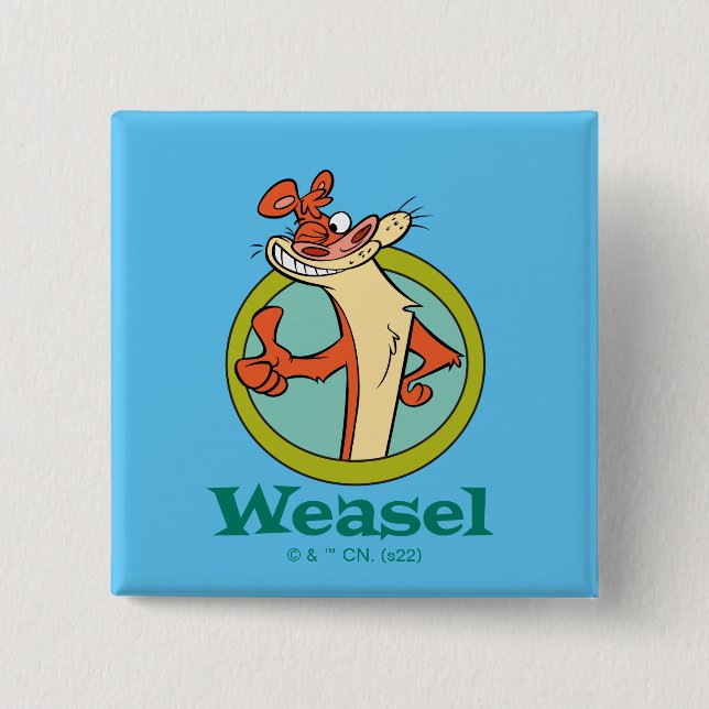 Weasel Thumbs Up Character Graphic 2 Inch Square Button (Front)