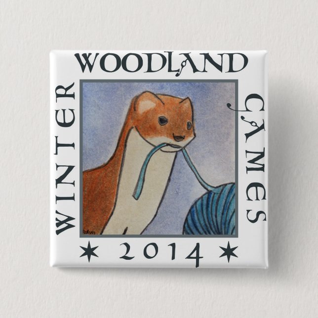 weasel winter woodland games 2014 2 inch square button (Front)