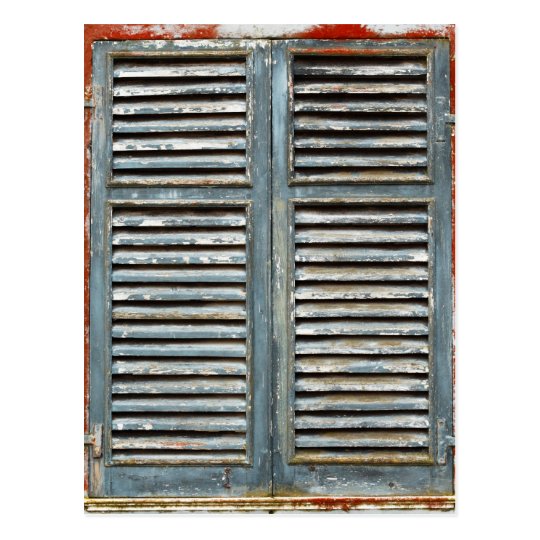 Weather-beaten window postcard