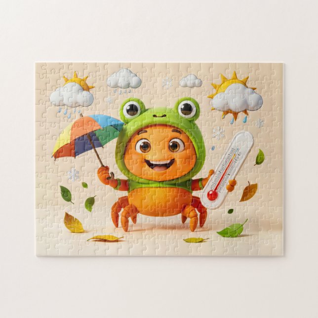 Weather Crab Measuring Climate With Rainbow Umbrel Jigsaw Puzzle (Horizontal)