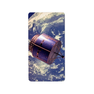 Weather satellite model in space label