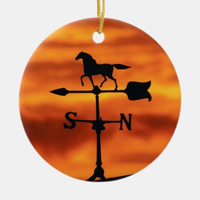 Weather Vane at Sunset Ceramic Ornament (Front)