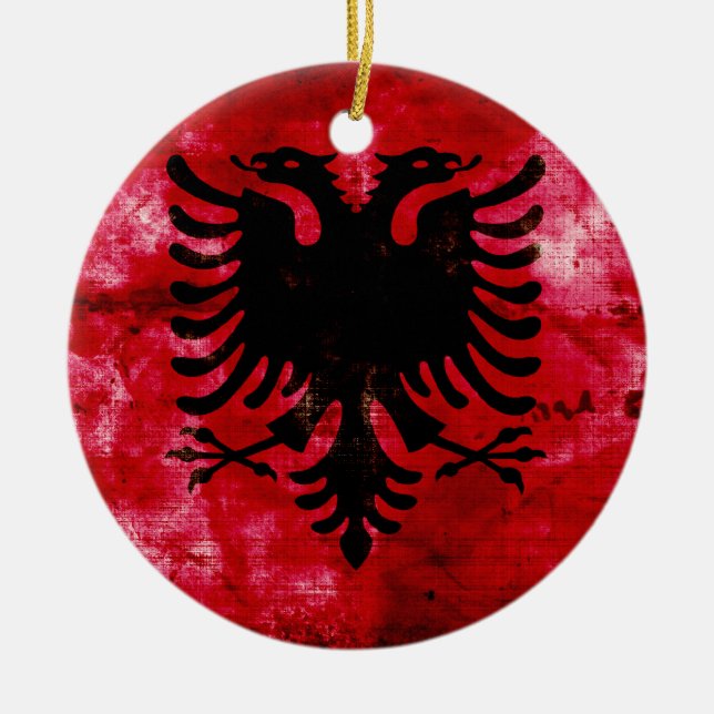 Weathered Albania Flag Ceramic Ornament (Front)